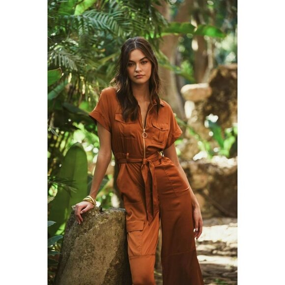 Hutch Pants - Hutch Kerrigan Satin Zipper Front Jumpsuit Copper Orange Size Small NEW
